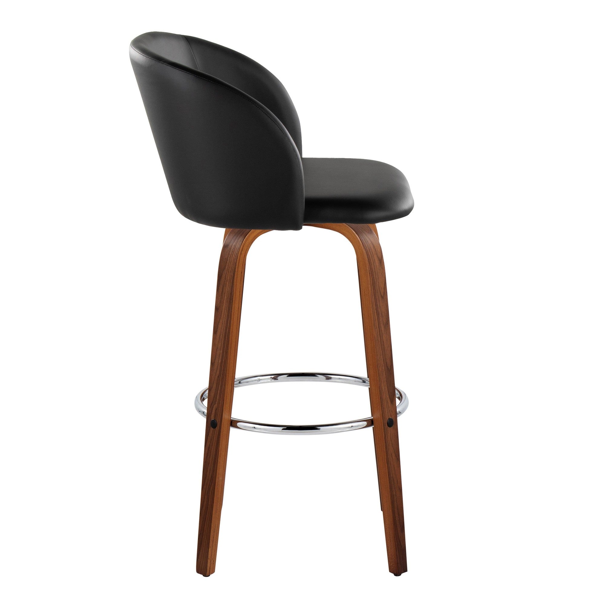 Fran 29" Fixed-Height Barstool - Set of 2 - Walnut Wood, Black PU, Chrome Metal
