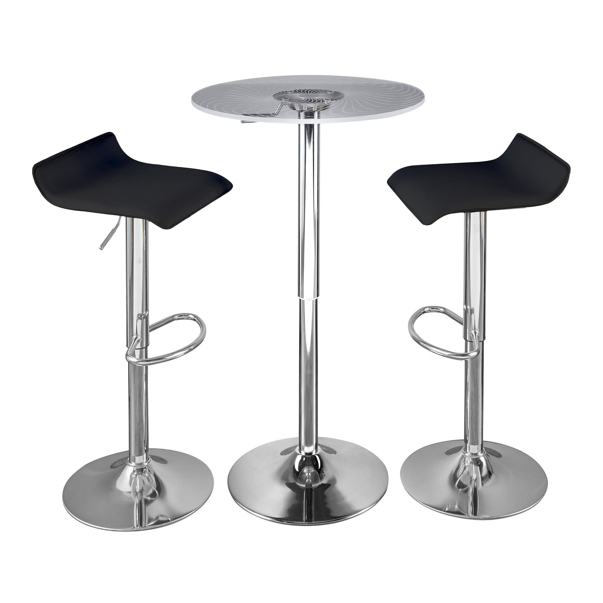 Spyra-ale Bar Set - 3 Piece - Chrome Metal, Clear Acrylic, Black Pvc