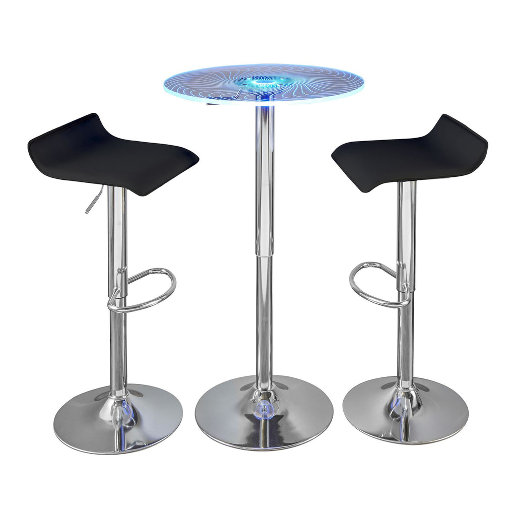 Spyra-ale Bar Set - 3 Piece - Chrome Metal, Clear Acrylic, Black Pvc
