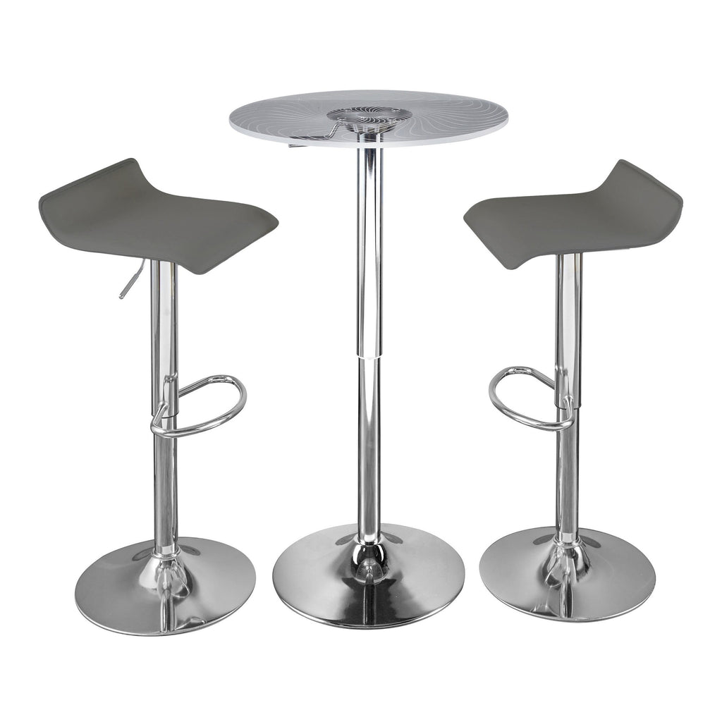 Spyra-ale Bar Set - 3 Piece - Chrome Metal, Clear Acrylic, Grey Pvc