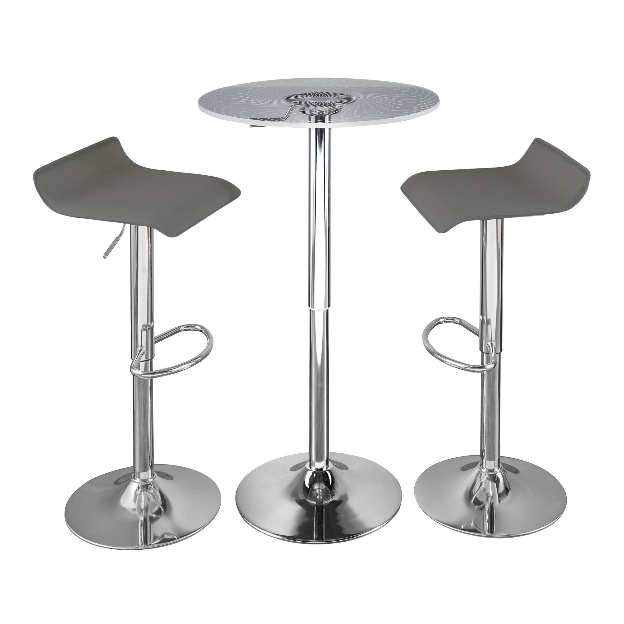 Spyra-ale Bar Set - 3 Piece - Chrome Metal, Clear Acrylic, Grey Pvc