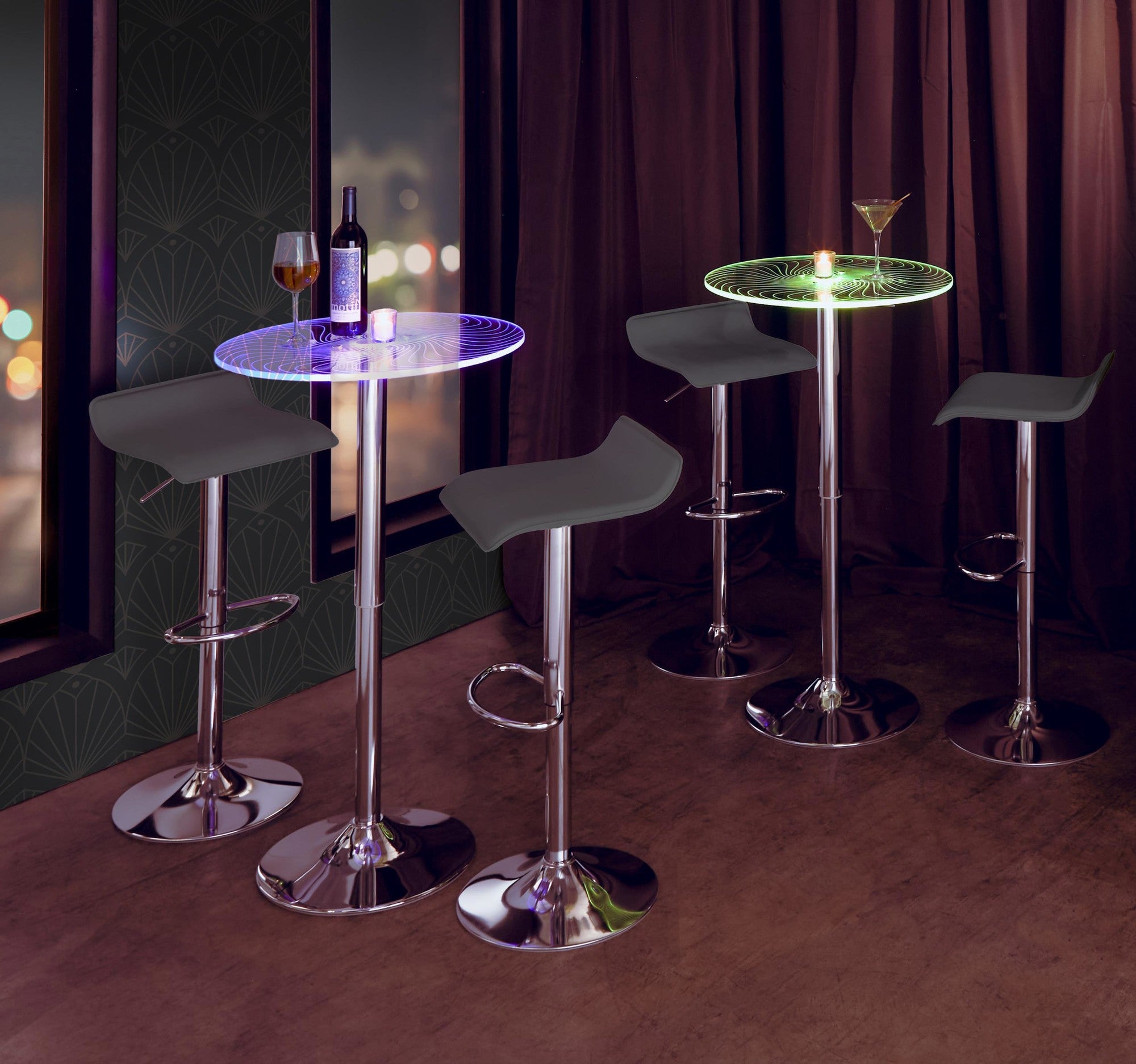 Spyra-ale Bar Set - 3 Piece - Chrome Metal, Clear Acrylic, Grey Pvc