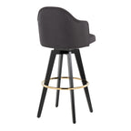 Ahoy Upholstered 30" Fixed-Height Barstool - Set of 2 - Black Wood, Charcoal Fabric, Gold Metal