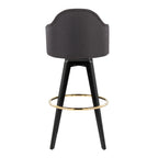 Ahoy Upholstered 30" Fixed-Height Barstool - Set of 2 - Black Wood, Charcoal Fabric, Gold Metal