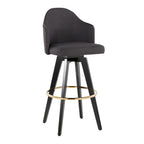 Ahoy Upholstered 30" Fixed-Height Barstool - Set of 2 - Black Wood, Charcoal Fabric, Gold Metal