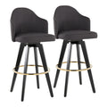 Ahoy Upholstered 30" Fixed-Height Barstool - Set of 2 - Black Wood, Charcoal Fabric, Gold Metal