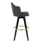 Ahoy Upholstered 30" Fixed-Height Barstool - Set of 2 - Black Wood, Charcoal Fabric, Gold Metal