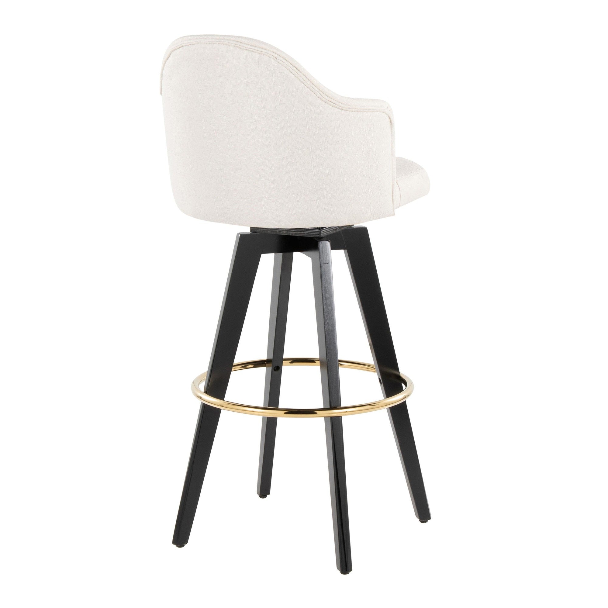 Ahoy Upholstered 30" Fixed-Height Barstool - Set of 2 - Black Wood, Cream Fabric, Gold Metal