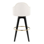 Ahoy Upholstered 30" Fixed-Height Barstool - Set of 2 - Black Wood, Cream Fabric, Gold Metal