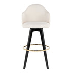 Ahoy Upholstered 30" Fixed-Height Barstool - Set of 2 - Black Wood, Cream Fabric, Gold Metal
