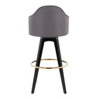 Ahoy Upholstered 30" Fixed-Height Barstool - Set of 2 - Black Wood, Grey Fabric, Gold Metal