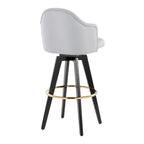 Ahoy Upholstered 30" Fixed-Height Barstool - Set of 2 - Black Wood, Light Grey Fabric, Gold Metal
