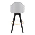 Ahoy Upholstered 30" Fixed-Height Barstool - Set of 2 - Black Wood, Light Grey Fabric, Gold Metal