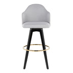 Ahoy Upholstered 30" Fixed-Height Barstool - Set of 2 - Black Wood, Light Grey Fabric, Gold Metal
