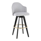 Ahoy Upholstered 30" Fixed-Height Barstool - Set of 2 - Black Wood, Light Grey Fabric, Gold Metal