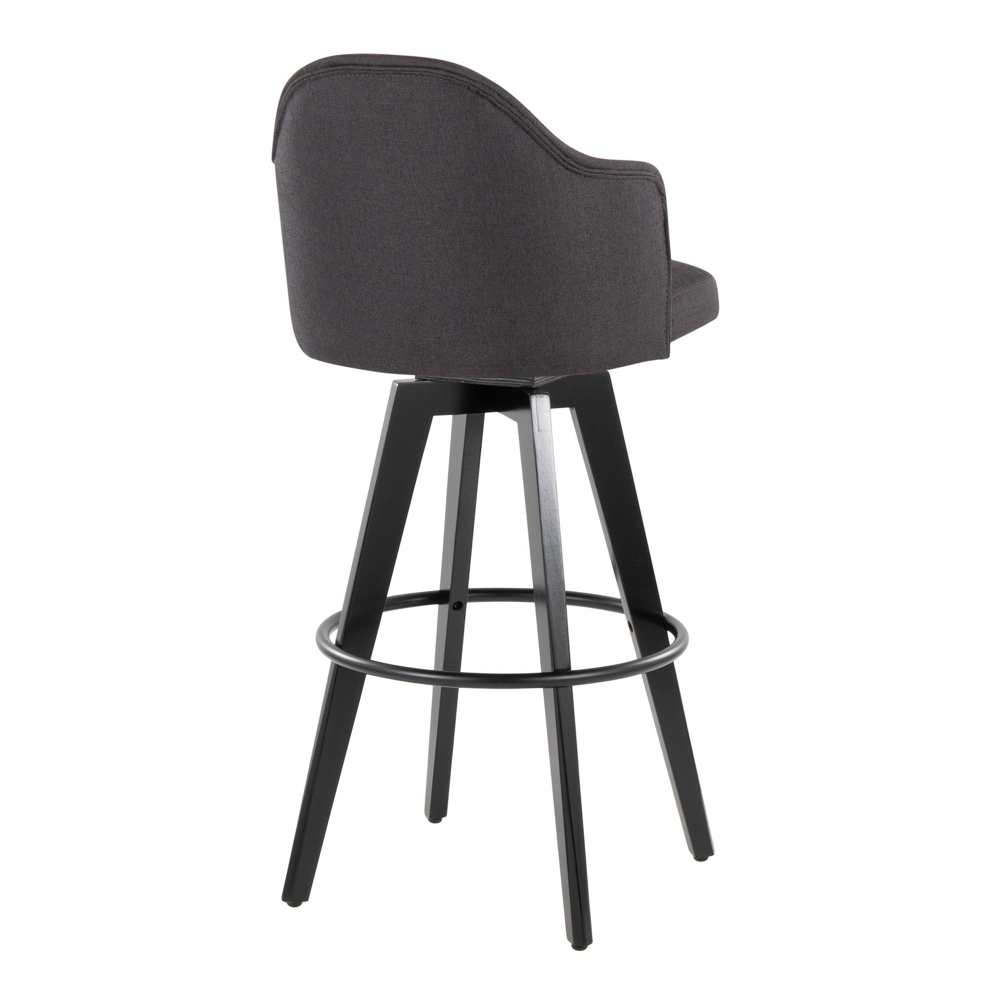 Ahoy Upholstered 30" Fixed-Height Barstool - Set of 2 - Black Wood, Charcoal Fabric, Black Metal