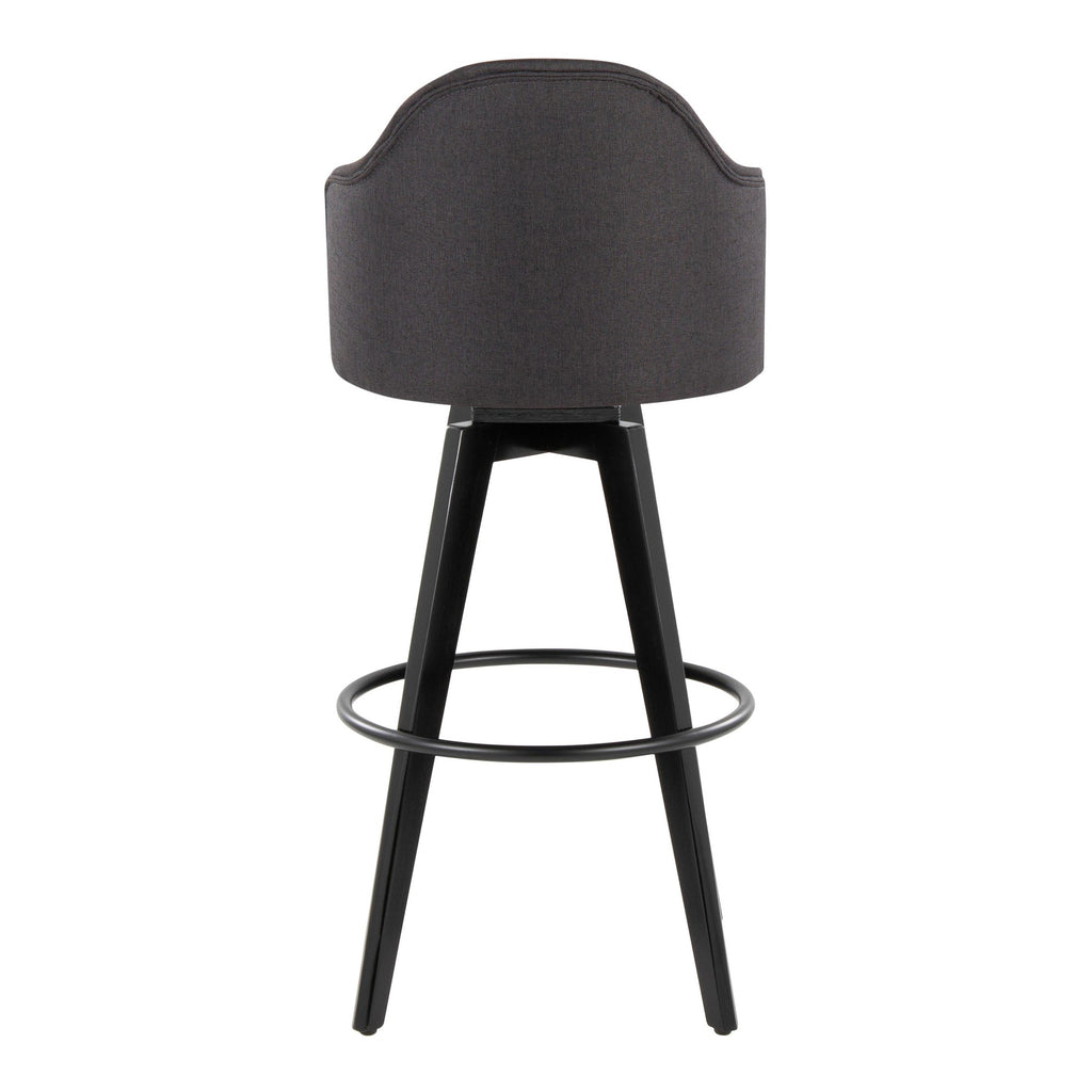 Ahoy Upholstered 30" Fixed-Height Barstool - Set of 2 - Black Wood, Charcoal Fabric, Black Metal