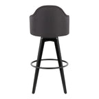Ahoy Upholstered 30" Fixed-Height Barstool - Set of 2 - Black Wood, Charcoal Fabric, Black Metal