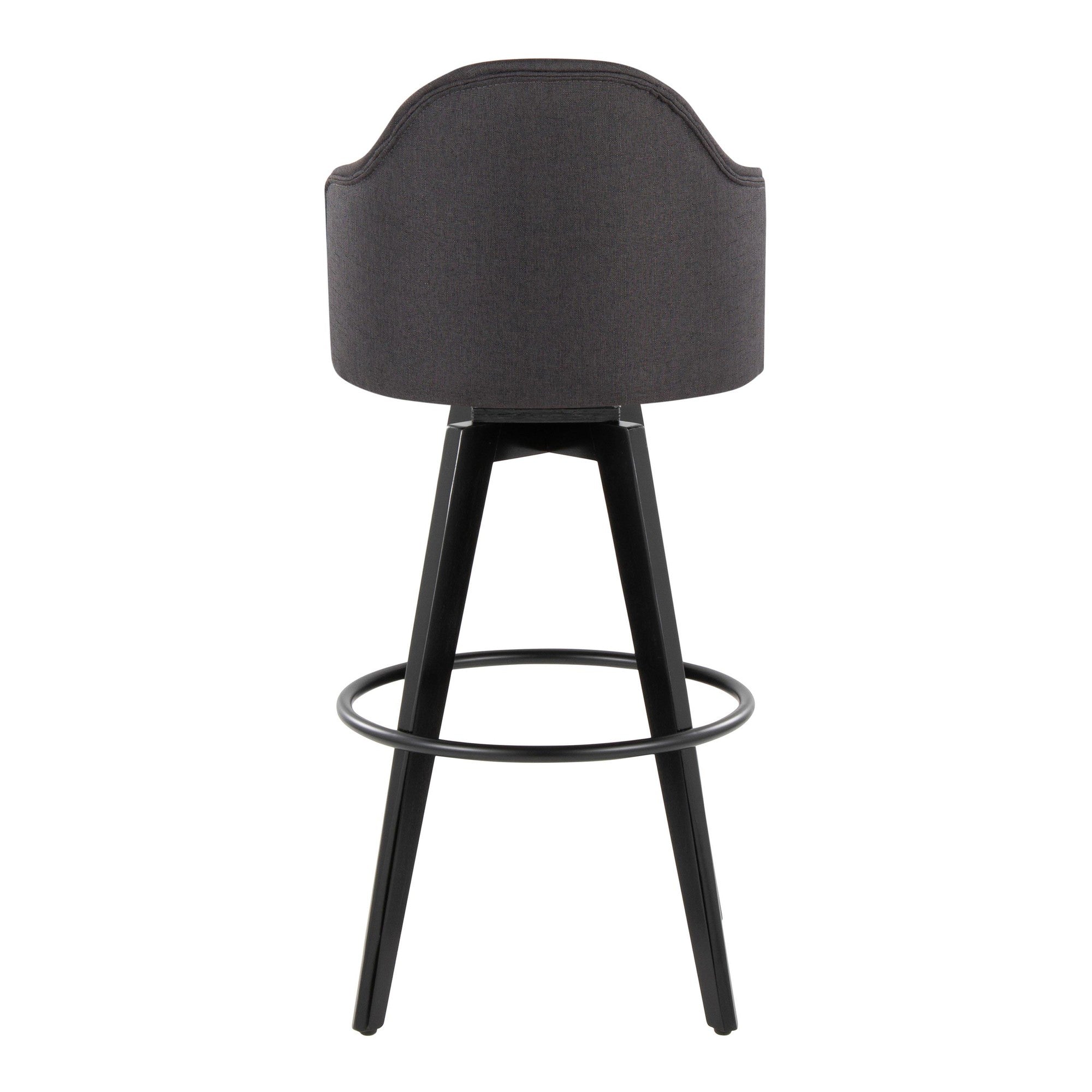 Ahoy Upholstered 30" Fixed-Height Barstool - Set of 2 - Black Wood, Charcoal Fabric, Black Metal