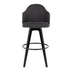 Ahoy Upholstered 30" Fixed-Height Barstool - Set of 2 - Black Wood, Charcoal Fabric, Black Metal