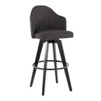 Ahoy Upholstered 30" Fixed-Height Barstool - Set of 2 - Black Wood, Charcoal Fabric, Black Metal