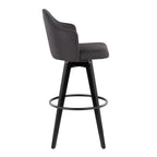 Ahoy Upholstered 30" Fixed-Height Barstool - Set of 2 - Black Wood, Charcoal Fabric, Black Metal