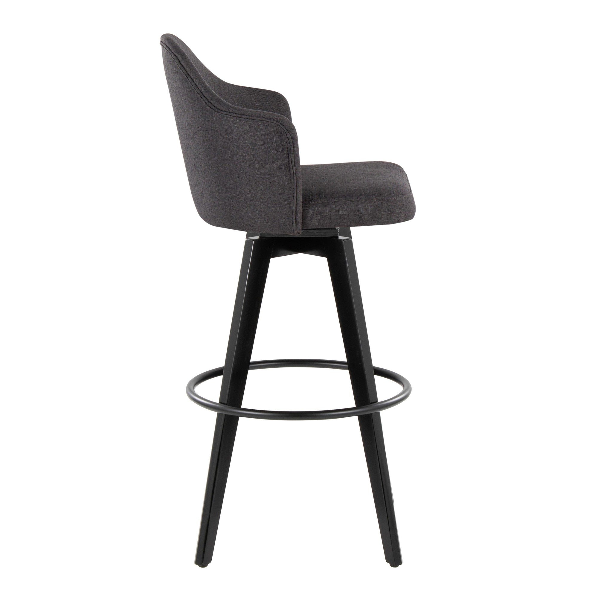 Ahoy Upholstered 30" Fixed-Height Barstool - Set of 2 - Black Wood, Charcoal Fabric, Black Metal