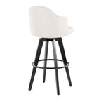 Ahoy Upholstered 30" Fixed-Height Barstool - Set of 2 - Black Wood, Cream Fabric, Black Metal