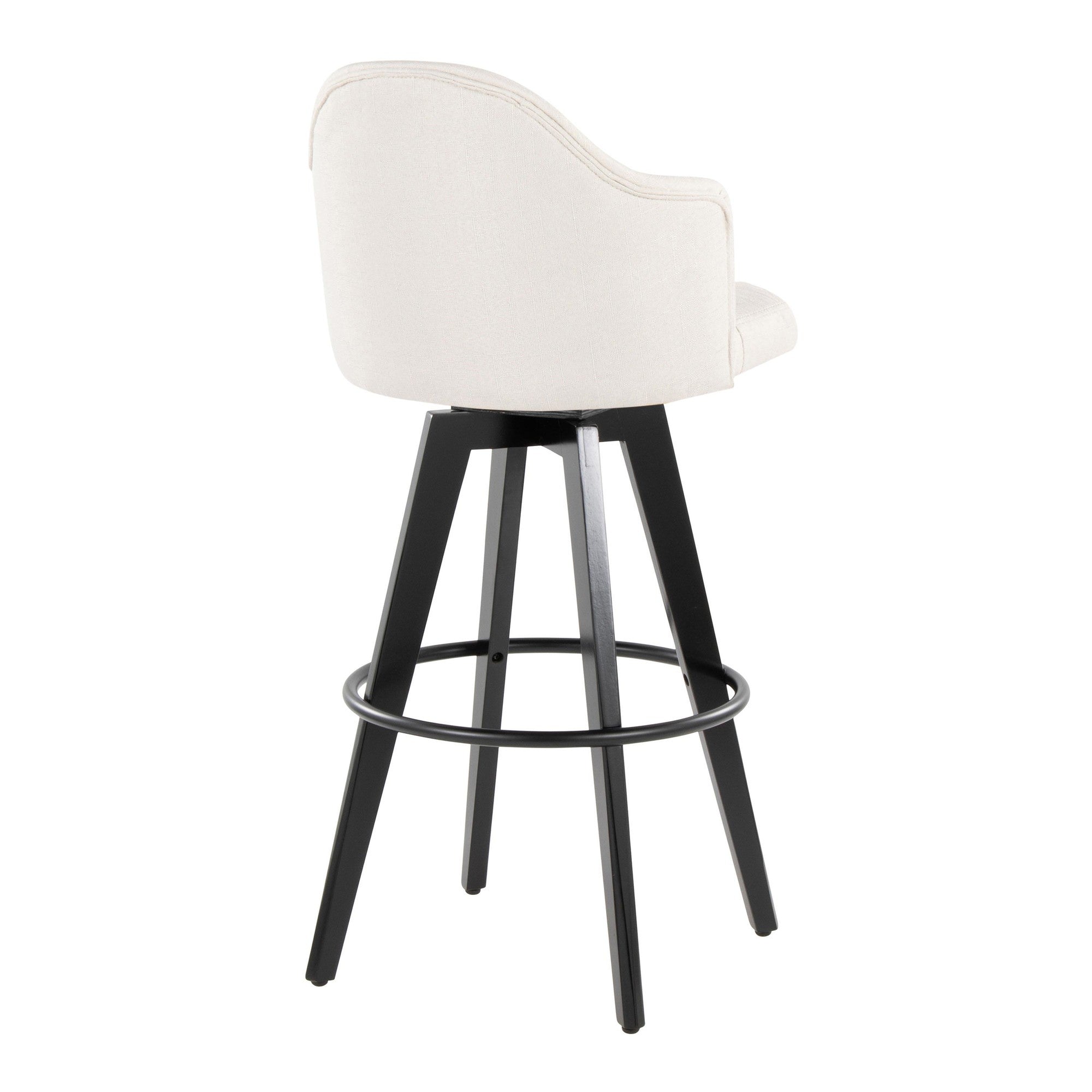 Ahoy Upholstered 30" Fixed-Height Barstool - Set of 2 - Black Wood, Cream Fabric, Black Metal