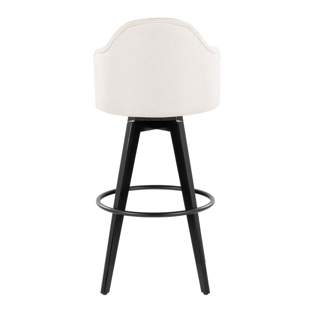 Ahoy Upholstered 30" Fixed-Height Barstool - Set of 2 - Black Wood, Cream Fabric, Black Metal