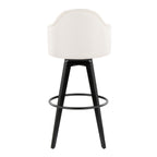 Ahoy Upholstered 30" Fixed-Height Barstool - Set of 2 - Black Wood, Cream Fabric, Black Metal