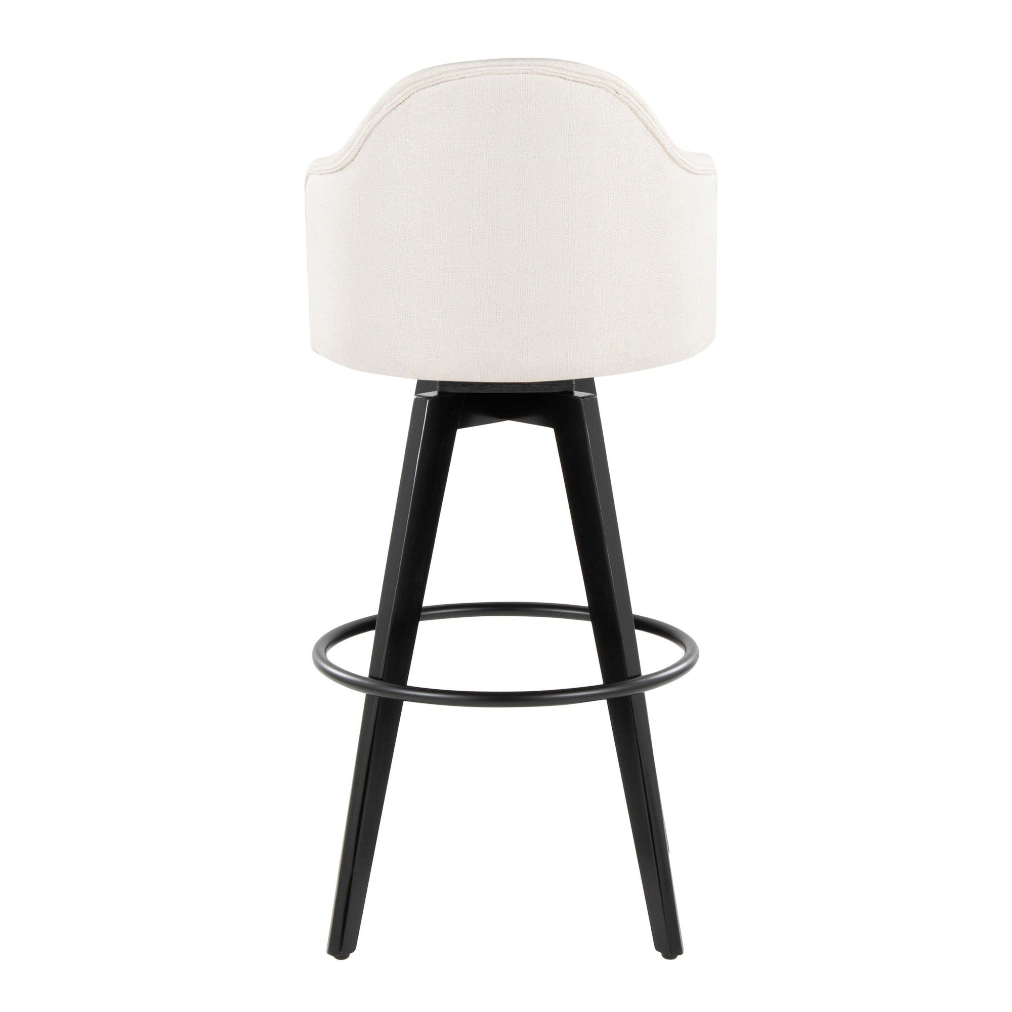 Ahoy Upholstered 30" Fixed-Height Barstool - Set of 2 - Black Wood, Cream Fabric, Black Metal