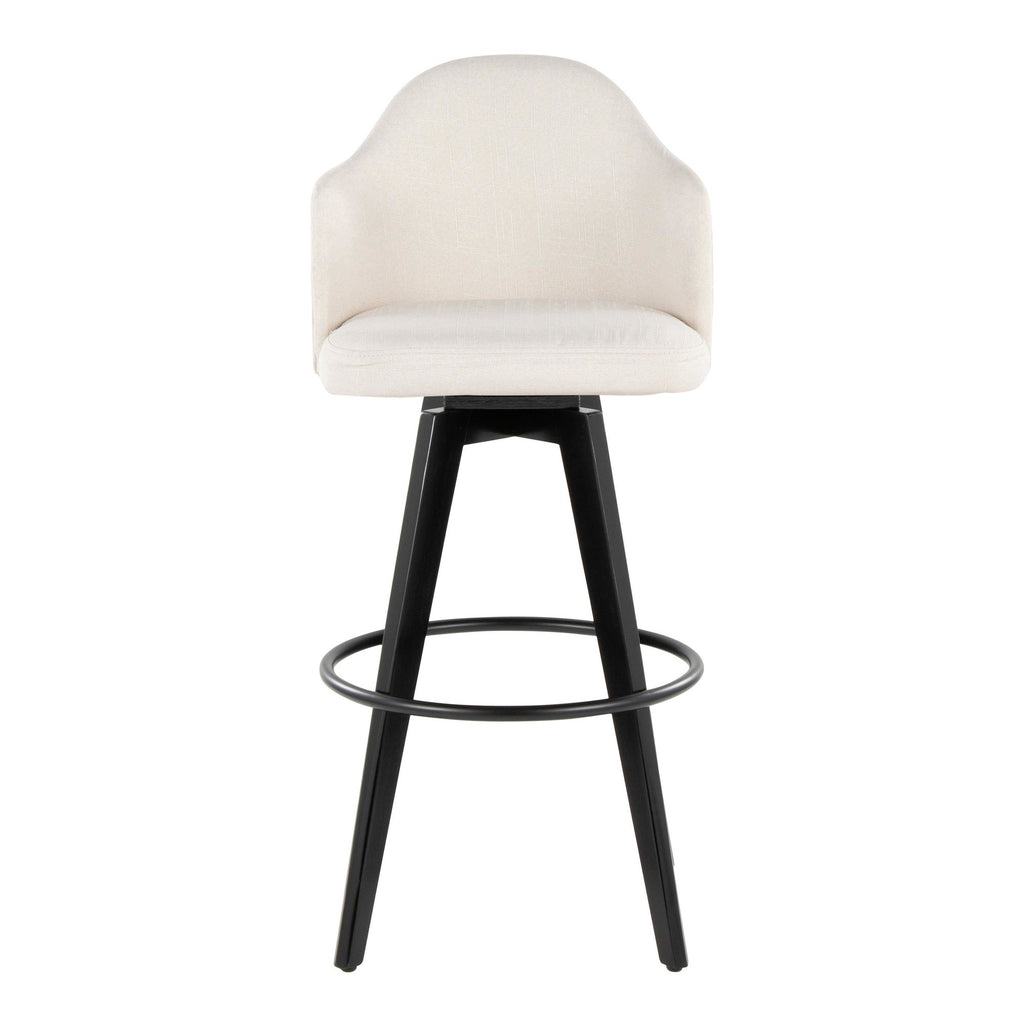 Ahoy Upholstered 30" Fixed-Height Barstool - Set of 2 - Black Wood, Cream Fabric, Black Metal