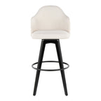 Ahoy Upholstered 30" Fixed-Height Barstool - Set of 2 - Black Wood, Cream Fabric, Black Metal