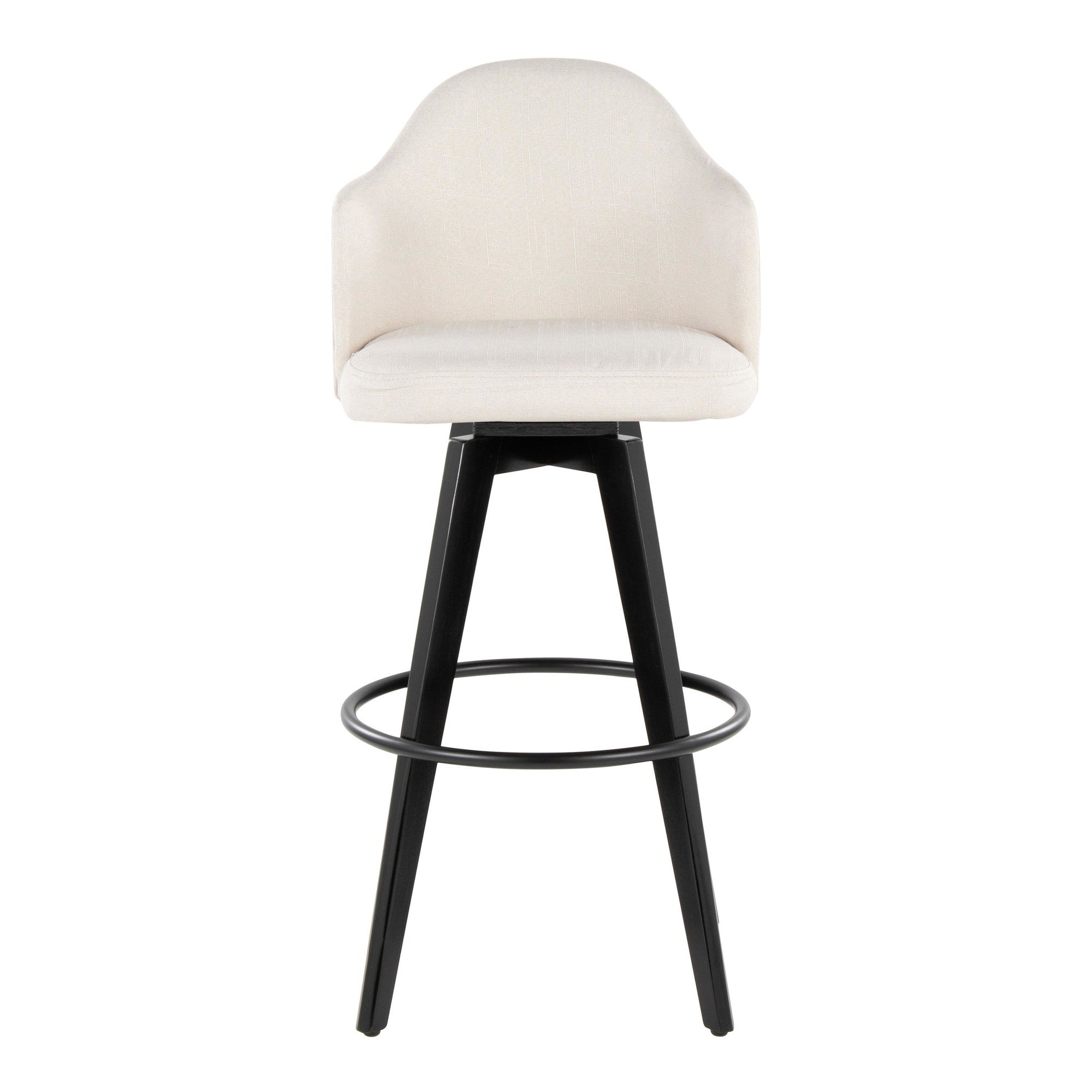 Ahoy Upholstered 30" Fixed-Height Barstool - Set of 2 - Black Wood, Cream Fabric, Black Metal