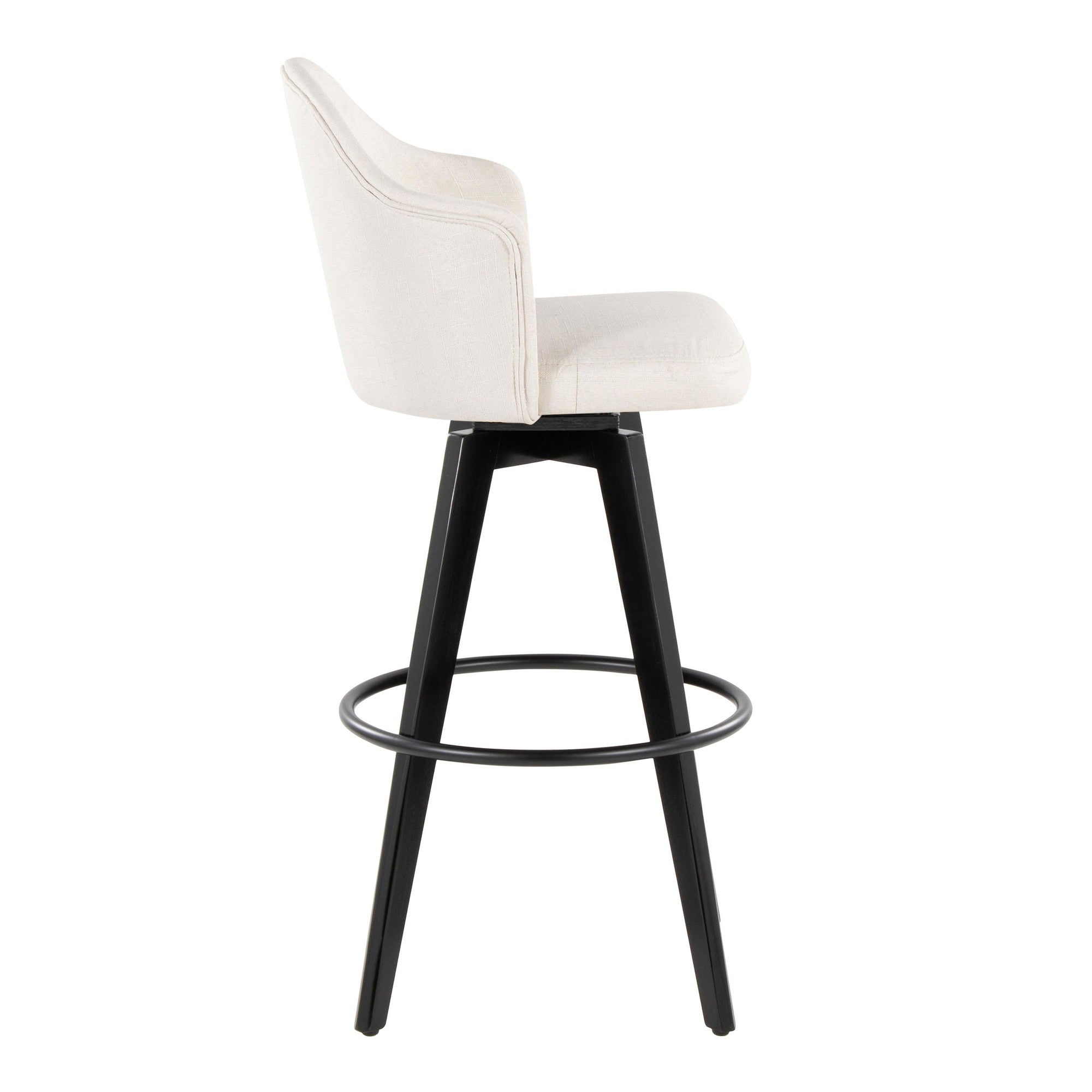 Ahoy Upholstered 30" Fixed-Height Barstool - Set of 2 - Black Wood, Cream Fabric, Black Metal