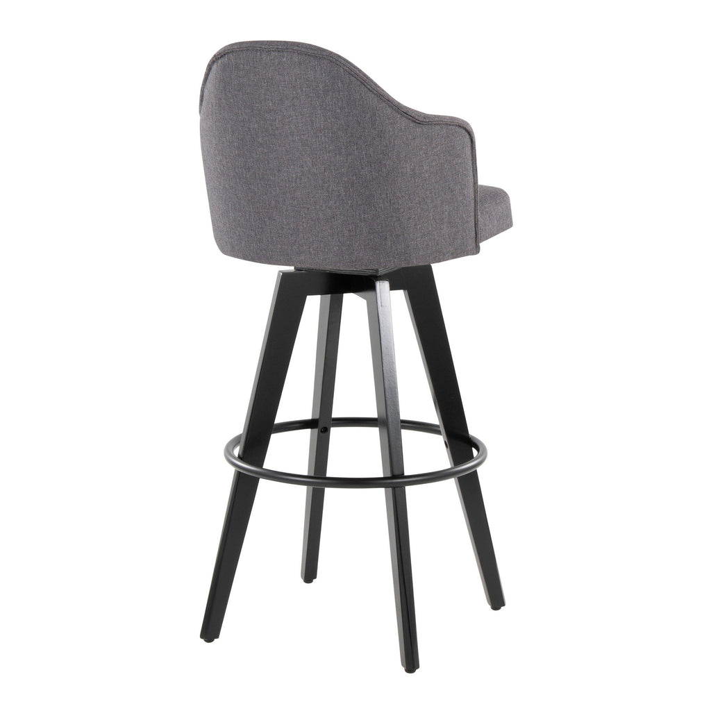 Ahoy Upholstered 30" Fixed-Height Barstool - Set of 2 - Black Wood, Grey Fabric, Black Metal
