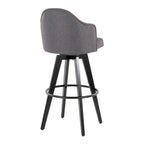 Ahoy Upholstered 30" Fixed-Height Barstool - Set of 2 - Black Wood, Grey Fabric, Black Metal
