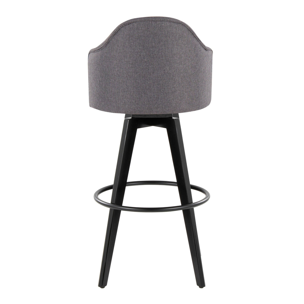 Ahoy Upholstered 30" Fixed-Height Barstool - Set of 2 - Black Wood, Grey Fabric, Black Metal