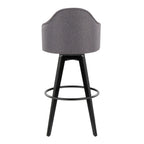 Ahoy Upholstered 30" Fixed-Height Barstool - Set of 2 - Black Wood, Grey Fabric, Black Metal
