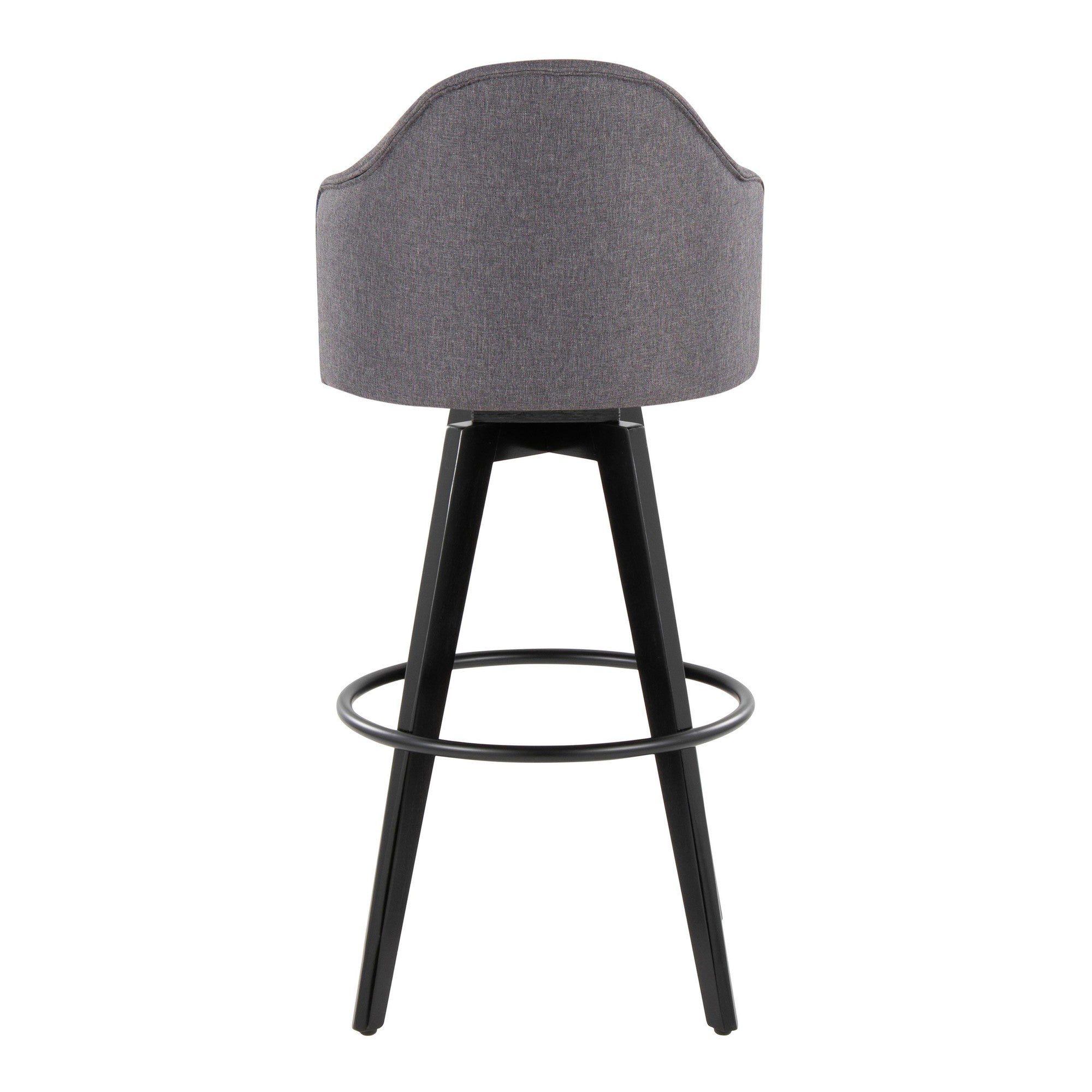 Ahoy Upholstered 30" Fixed-Height Barstool - Set of 2 - Black Wood, Grey Fabric, Black Metal