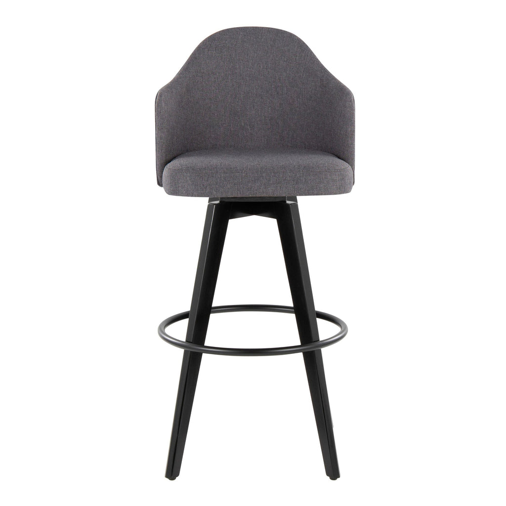 Ahoy Upholstered 30" Fixed-Height Barstool - Set of 2 - Black Wood, Grey Fabric, Black Metal
