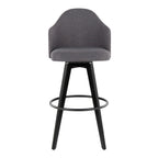 Ahoy Upholstered 30" Fixed-Height Barstool - Set of 2 - Black Wood, Grey Fabric, Black Metal