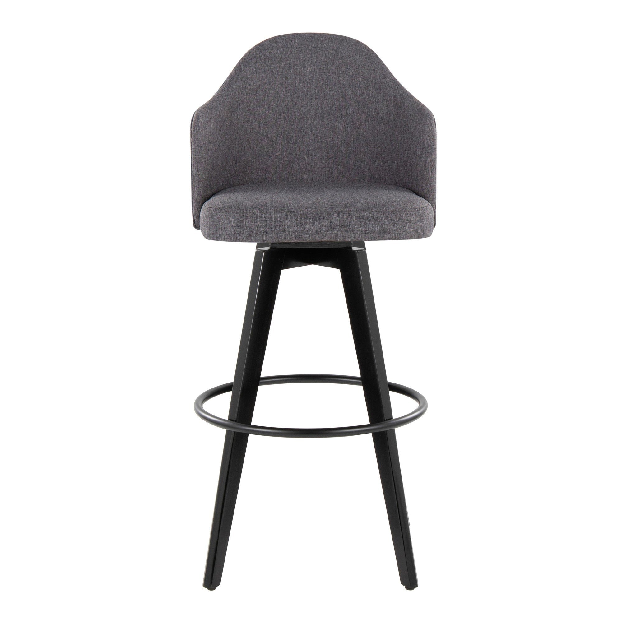 Ahoy Upholstered 30" Fixed-Height Barstool - Set of 2 - Black Wood, Grey Fabric, Black Metal