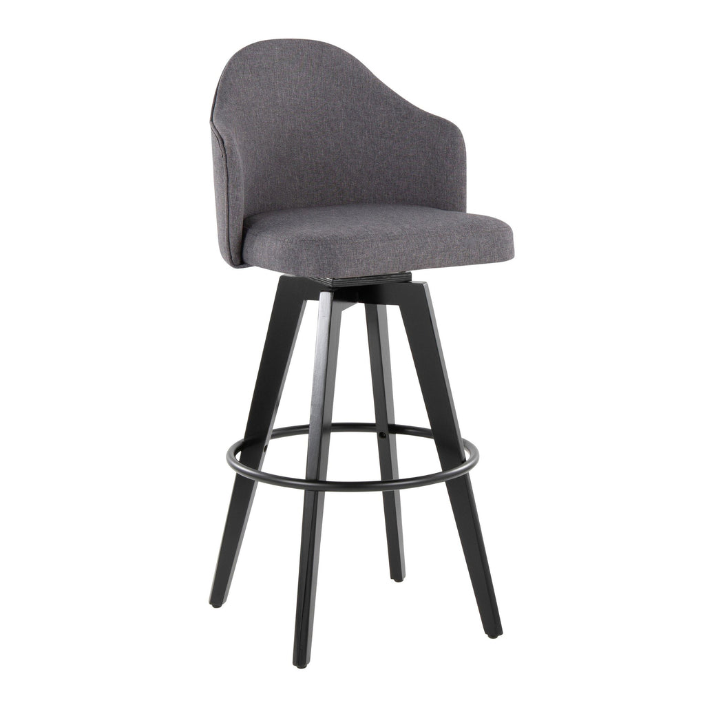 Ahoy Upholstered 30" Fixed-Height Barstool - Set of 2 - Black Wood, Grey Fabric, Black Metal