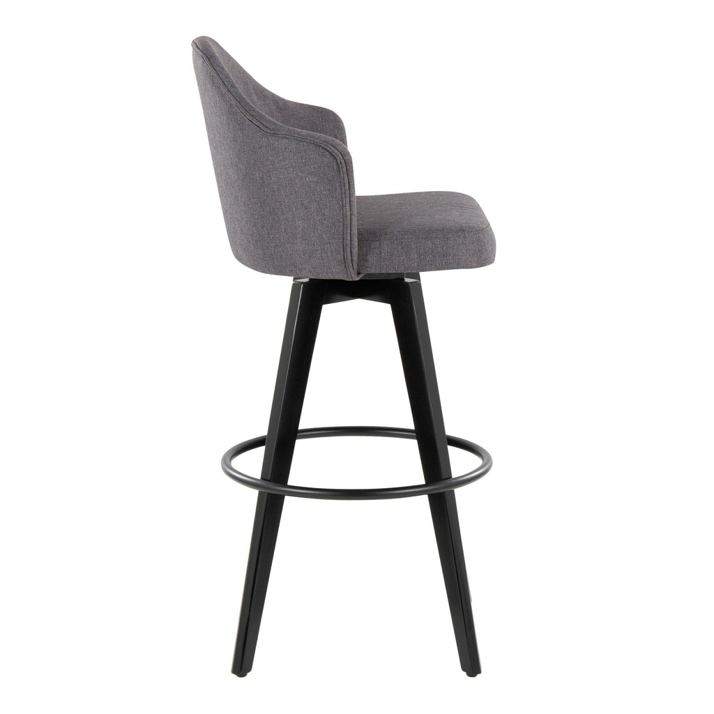 Ahoy Upholstered 30" Fixed-Height Barstool - Set of 2 - Black Wood, Grey Fabric, Black Metal