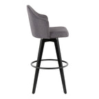 Ahoy Upholstered 30" Fixed-Height Barstool - Set of 2 - Black Wood, Grey Fabric, Black Metal