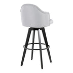 Ahoy Upholstered 30" Fixed-Height Barstool - Set of 2 - Black Wood, Light Grey Fabric, Black Metal