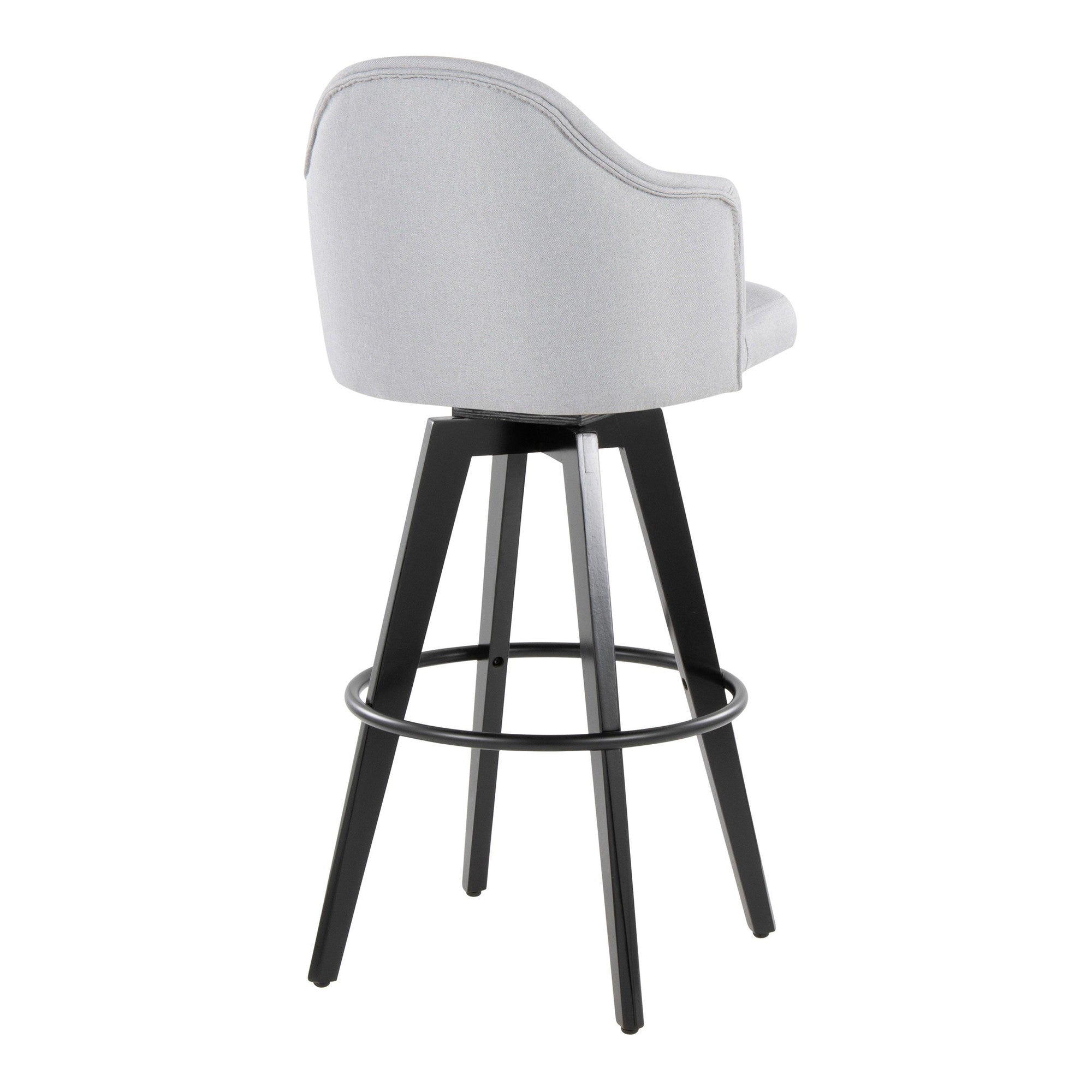 Ahoy Upholstered 30" Fixed-Height Barstool - Set of 2 - Black Wood, Light Grey Fabric, Black Metal