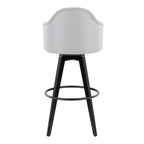 Ahoy Upholstered 30" Fixed-Height Barstool - Set of 2 - Black Wood, Light Grey Fabric, Black Metal